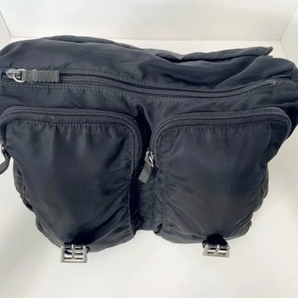 Prada Tessuto Vintage Nylon Saffiano Vela large Messenger Bag Black - Picture 11 of 15